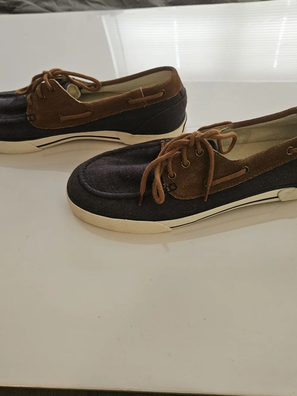 Polo by Ralph Lauren Men’s Two-Tone Brown Canvas Boat Shoes